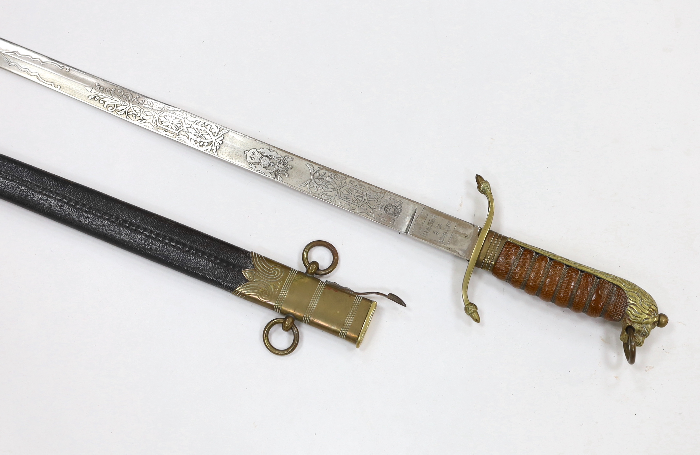 A Royal Navy Officer's naval dirk, maker Manton & Co. blade 46.5cm